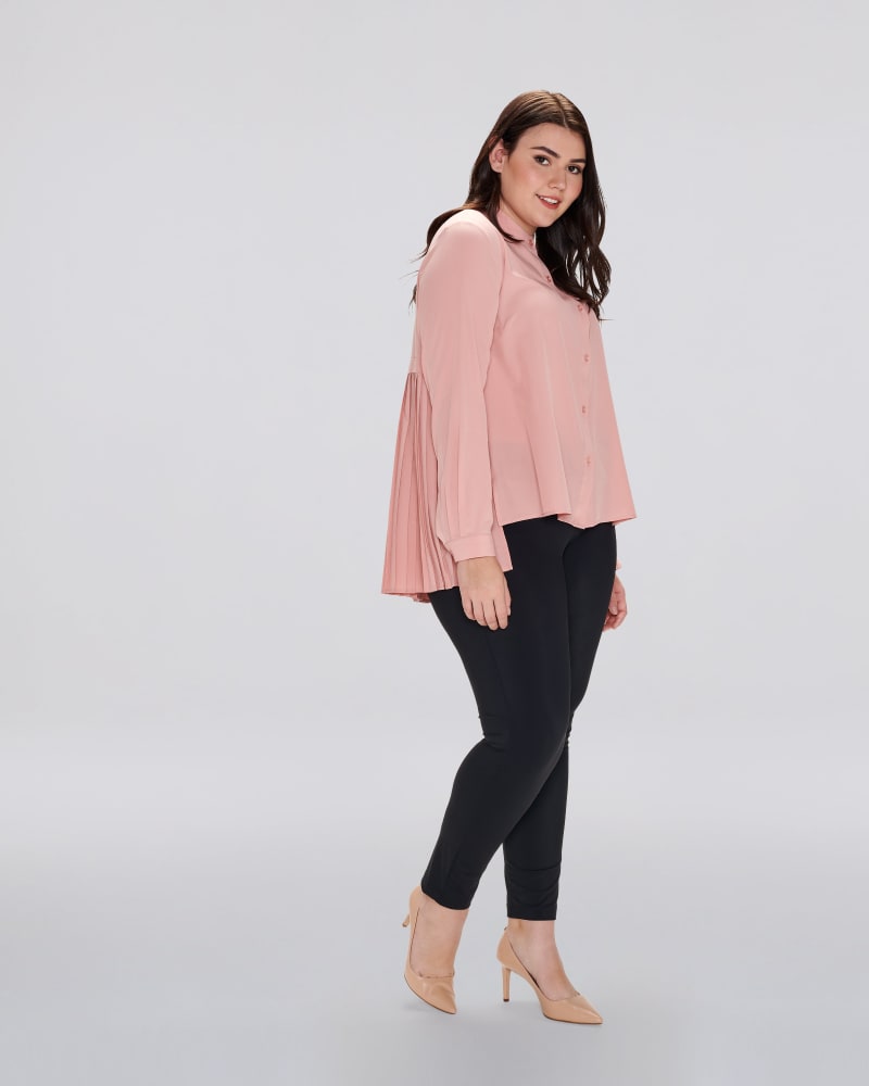 Front of a model wearing a size XL Adeline Long Sleeve Top - Original in Rose Tan by Cotidié. | dia_product_style_image_id:299379